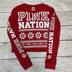 Victoria’s Secret PINK Retired Cropped PINK Nation Christmas Tee S